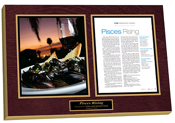 custom laminated plaques, restaurant plaques, restaurant article plaques, review plaques