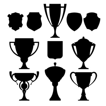 Cartoon shadows of various trophies and plaques.